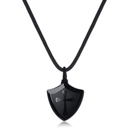 COAI Shield Armor of God Obsidian Stone Necklace for Men Women B
