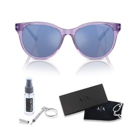 Armani Exchange AX4144SU 82361U 54MM Shiny Transparent Violet/Blue Violet Mirror Silver Cat Eye Sunglasses For Women + BUNDLE WIth Designer iWear Complimentary Eyewear Kit