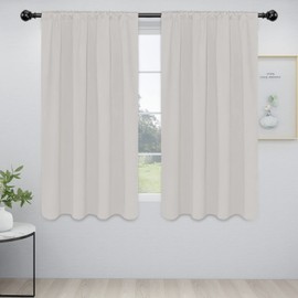 Easy-Going Rod Pocket Blackout Curtains for Bedroom, Room Darkening Window Curtains for Living Room, Thermal Insulated Noise Reduction Solid Window Drapes, 2 Panels (52x56 in, Light Linen)