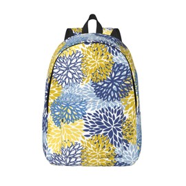 Duduho Blue Yellow And Navy Chrysanthemum Flowers Backpack 15.7 Inch Laptop Backpack Travel Hiking Daypack Daisy Floral Multipurpose Bookbag For Men Women