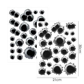 CHSZSH 2 Bullet Hole Stickers Black PVC Distressed Simulated Bullet Holes Suitable for Cars, Computers & More