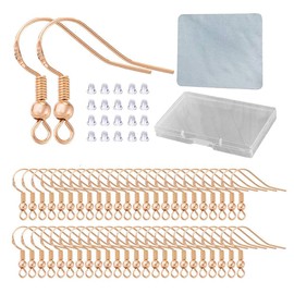 Rose Gold Earring Hooks - 120 PCS/60 Pairs Hypo-allergenic Rose Gold Plated Ear Wires Fish Hooks for Jewelry Making, Jewelry Findings Parts with 120 PCS Rubber Earring Backs Stopper for DIY Earrings