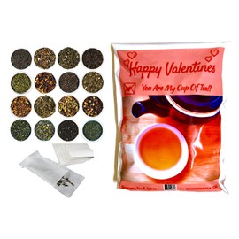 Beantown Tea & Spices - Valentine's Day Gourmet Tea Sampler Pack. 15 Gourmet Loose Leaf Tea Samplers & 100 Filters Variety Pack.
