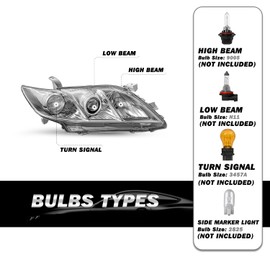 SOCKIR Halogen Headlight Assembly Fit for 2007 2008 2009 Toyota Camry Sedan 4-Door (USA Built Models Only), Chrome Housing with Clear Reflector