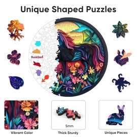Black Horse 500 Pieces Wooden Jigsaw Puzzles for Adults with Unique Irregular Shape Cut Pieces Animal Family Puzzles Great Gift for Kids and Adults on Birthday,Mother’s Day,Christmas 17.3"x17.3"
