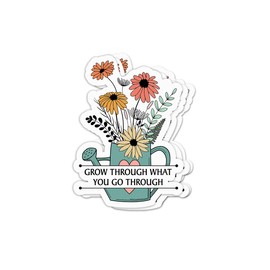 Arezzaa (3pcs) Grow Through What You Go Through - Car Accessories for Women - Mental Health Sticker - Water Bottle Sticker - Flower Label - Anxiety Awareness - Laptop Sticker (Size 3""), White