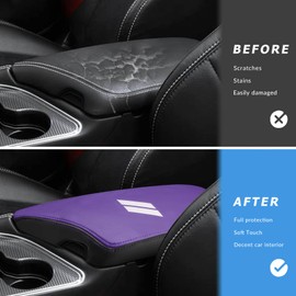 INTGET Car Center Console Armrest Cover for Dodge Challenger Accessories 2023 2022 2021 2020 2019 2018 2017 2016 2015 Interior Middle Console Lid Protector Cushion Pad (Black with Purple,Leather)