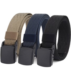 HOANAN 3 Pack Military Nylon Belt, 1.25" Wide No Metal Webbing Tactical Web Belt (1.25" wide-waist below 40", 3pack-black+khaki+navy)