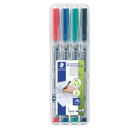 STAEDTLER 316 WP4 Lumocolor Non-Permanent Pen, Fine Line Width, 0.6mm - Assorted Colours (Pack of 4)