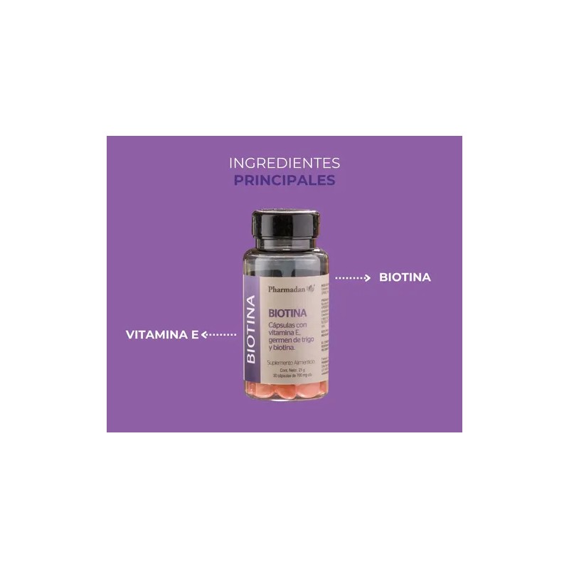Biotina 30 Cáps. De 700 Mg C/u Suplemento Sabor Sin
