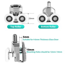 8 Pieces Shower Door Rollers for Curved Doors 23mm Shower Door Wheels Aluminum Double Shower Rollers Wheels Replacement Spares for Curved Sliding Doors