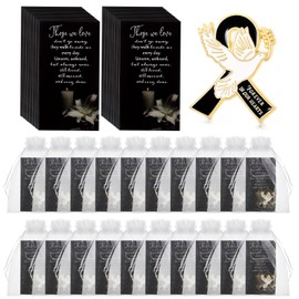 Loetere 60 Set Funeral Ribbon Dove Pins Funeral Favors for Guests Awareness Lapel Pin Brooch with Prayer Cards Organza Bags for People in Mourning Remembrance Memorial(Black)