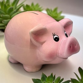 MIJOMA Ceramic Pink Piggy Bank Cute Design Money Box with Rubber Plug Kids Money Box (L26.5x14.5cm)