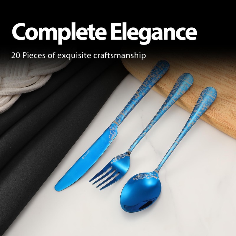 Blue Wave Cutlery Set 20 Pieces Stainless Steel Flatware Set