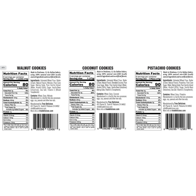 True Delicious SHORTBREAD COOKIES with Nuts, 6-pack collection, 2 containers