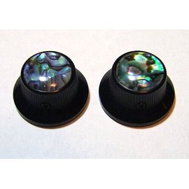 Unbranded Guitar Parts METAL TOPHAT Skirt KNOBS 1/4inHole - ABALONE TOP - Set of 2 - BLACK