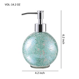 WHOLE HOUSEWARES | Glass Mosaic Hand Soap Dispenser for Bathroom | Lotion Bottle for Kitchen, Bathroom with Chrome Plated Plastic Pump |14 Ounce Set of 2 (Turquoise)