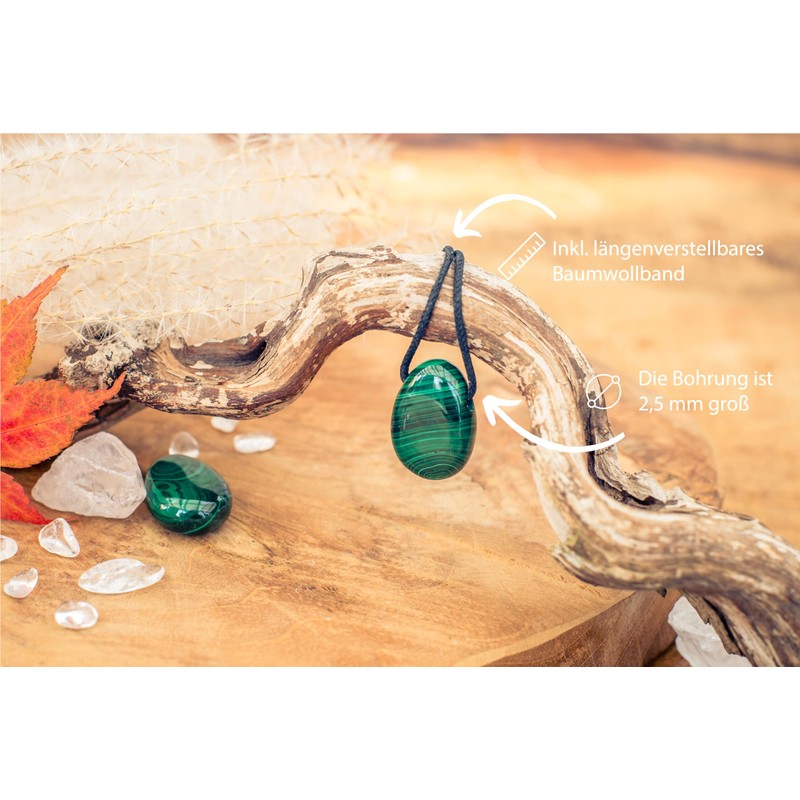 Lebensquelle Plus Malachite Drop Pendant, Drilled Tumbled Stone Pendant with