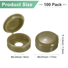 M METERXITY 100-Pack Plastic Hinged Screw Cover Caps, 6mm Shutter Screws with Caps, Fold Snap Washer Covers, Washer Flip Protection Covering M3 M4 M5 Screw Heads [Bronze]