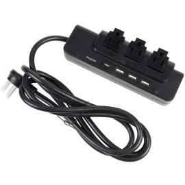 Parts Express 3-Outlets Extender Rotating Power Strip Surge Protector 6 ft Cord and 3 USB-A/1