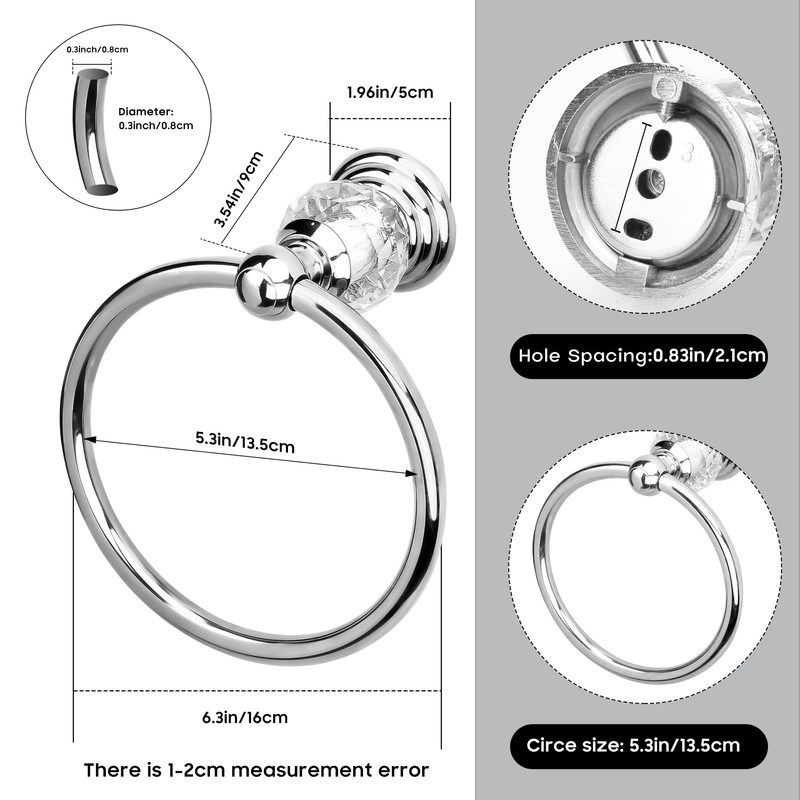 Silver Crystal Towel Ring, Chrome Bathroom Towel Holder Ring, Bathroom