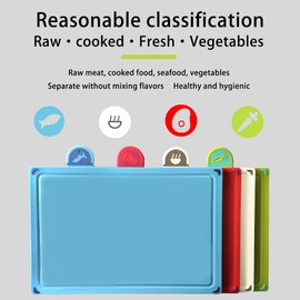 Plastic Cutting Board, Set of 4 with Storage Stand,Color Coded Food Icon with Holder,for Kitchen
