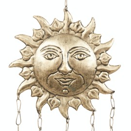 Deco 79 Metal Sun and Star Indoor Outdoor Windchime with Glass Beads and Cone Bells, 14" x 1" x 35", Gold
