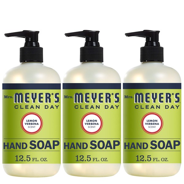 Mrs. Meyer's Clean Day Liquid Hand Soap, Cruelty Free and Biodegradable Formula, Lemon Verbena Scent, 12.5 oz- Pack of 3