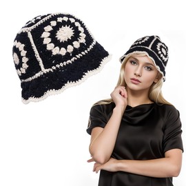 Crochet Bucket Hat Women, Knitted Bucket Hat Floral Knitted Hat, Crochet Hat for Black Women Fashion Outdoor