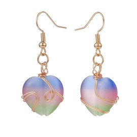 Hemasa Colorful Cat Eye Heart Wire Wrapped Dangle Earrings for Women