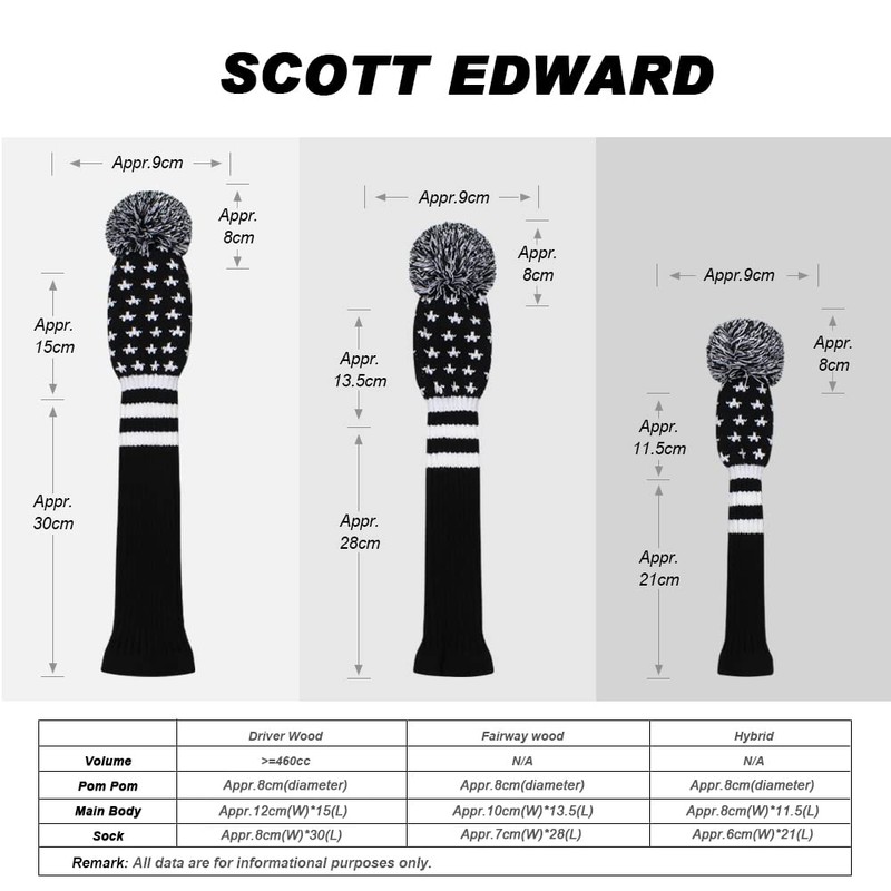 Black Stars Golf Head Covers, Set of 4, Fit Driver