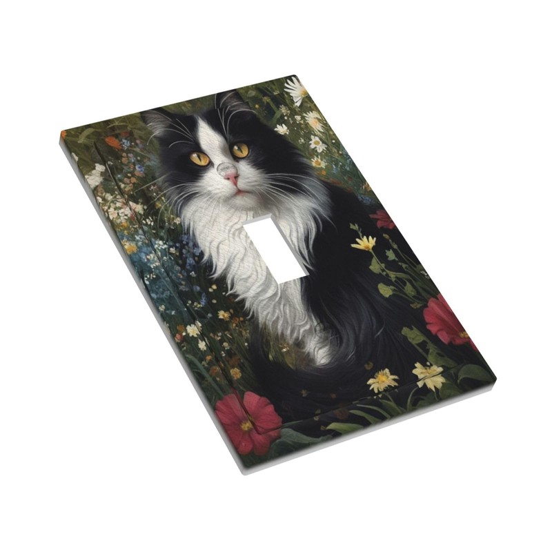 Decorative Art Light Switch Covers Cat in Blooms Single Toggle