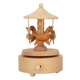 Rotating Music Box with Round Base Swinging Wooden Horse Musical Box Birthday Gift Handicraft
