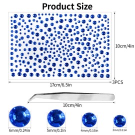 Rhinestone Stickers for Crafts Clear Crystal Tweezers Decals Face Gems Pearls for Makeup Stick on Body 3/4/5/6MM Dark Blue Hair Nails Craft DIY Gems for Nails Makeup Decor 975PCS