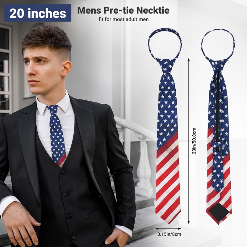 UETLRO Pre Tied Adjustable Men's Patriotic Neckties American Flag Ties
