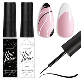 Makartt Gel Nail Polish Liner Set 8ML 2 Colors White and Black for Winter French Nail Art French Tips Swirls DIY Manicure Soak Off UV Curing with Thin Brush | Makartt