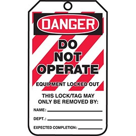 Accuform Lockout Tags, Pack of 5, Danger Do Not Operate Equipment Locked Out, US Made OSHA Compliant Tags, Temperature & Water Resistant RP-Plastic, 5.75" x 3.25", MLT405PTM