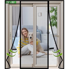 DIGDRAM DIGDRAM Magnetic Screen Door Upgraded PET Mesh Greater Than Fiberglass and Polyester,Double Door Screen Magnetic Closure for Sliding Door,Patio Door and French Door,Fit Door Size 72" X 80"