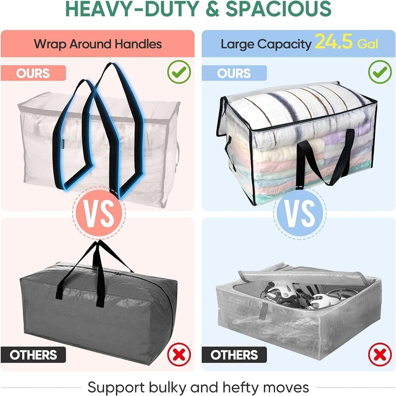 ZGO 12-Pack Oversized Moving Bags with Reinforced Handles, Heavy-Duty Storage