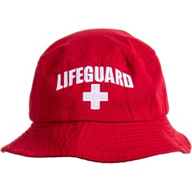 Ann Arbor T-shirt Co. Lifeguard Bucket Hat | Professional Guard Red Sun Cap Men Women Costume Uniform - Red