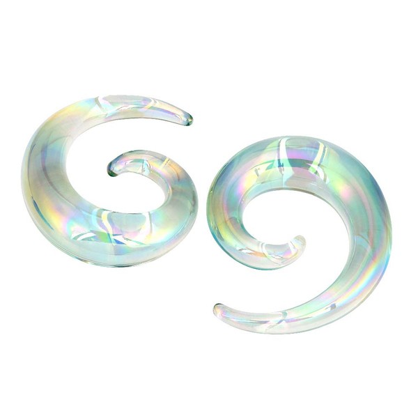 2pcs Glass Crescent Spiral Snail Tapers Piercing Hanger Stretchers Piercing