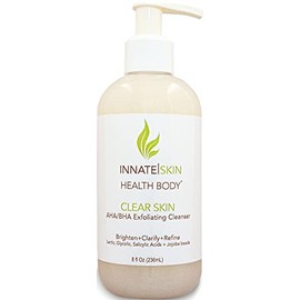 Clear Skin AHA BHA Exfoliant Facial Cleanser by Innate Skin - Gentle Face Wash with Glycolic Acid, Salicylic Acid and Jojoba Beads - Great for all skin types- Natural Skin Renewal Face Wash