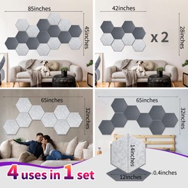 Mollywell Hexagon Acoustic Panels, High Density, Soundproofing, Decorative Noise Reduction Felt Wall Tiles for Ceilings, Home Office & Gaming Room (Moon and Silver Gray), 14×12×0.4 Inch