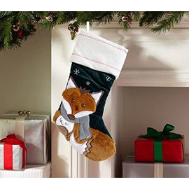 Ricki and Richi Christmas Stockings, 20" Quilted Lining Large Embroidery Hanging Décor for Fireplace/Xmas Tree, Holiday Party Decoration (Velvet Fox - Green)