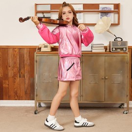 Jxstar Girls Metallic Hoodies Shiny Pullover Long Sleeve Sweatshirts Cropped Top Sparkly Club Wear Rave Disco Dance Outfits with Pocke, 8-9Y