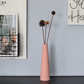 Uniquewise 8-Inch Slim Cone Ceramic Vase – Modern Decorative Centerpiece, Minimalist Flower Holder - Elegant Accent for Living Room, Office, Bedroom, Entryway, or Bathroom Decor - Pink