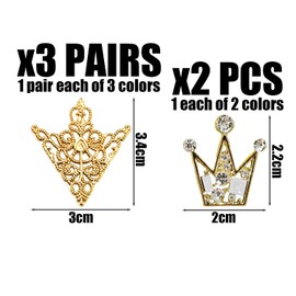 JDNFKG 3 Paar Dreiecksbandstifte Und 2 Kleine Kronenbroschen, Vintage -Gemusterte Abzeichen, Stilvolle, Vielseitige Broschen, Accessoires Für Männeranzug.