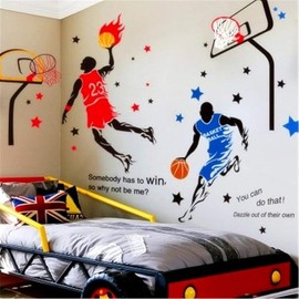 Calcomanías de pared para jugador de baloncesto 3D, para habitación de niños, calcomanías deportivas, calcomanías de baloncesto, decoración de pared para recámara de niños