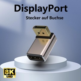 VMOJO 2 Pack DisplayPort Coupler Adapter, Alloy Shell 8K UHD HDR Displayport (DP) 1.4 90 Degree Downward Angle Male to Female Extender Extension Connector Converter 8K@60Hz/4K@144Hz