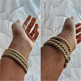 Beaditwearitloveit African Copper & Brass Cuff Bracelets, Twisted Brass Bangles For Women, Copper Stacking Bracelets, Boho Tribal Cultural Jewelry (Round Twisted, Gold Brass)